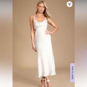 Lulu’s Stun to Remember White Satin Cowl Neck Midi Dress 👗